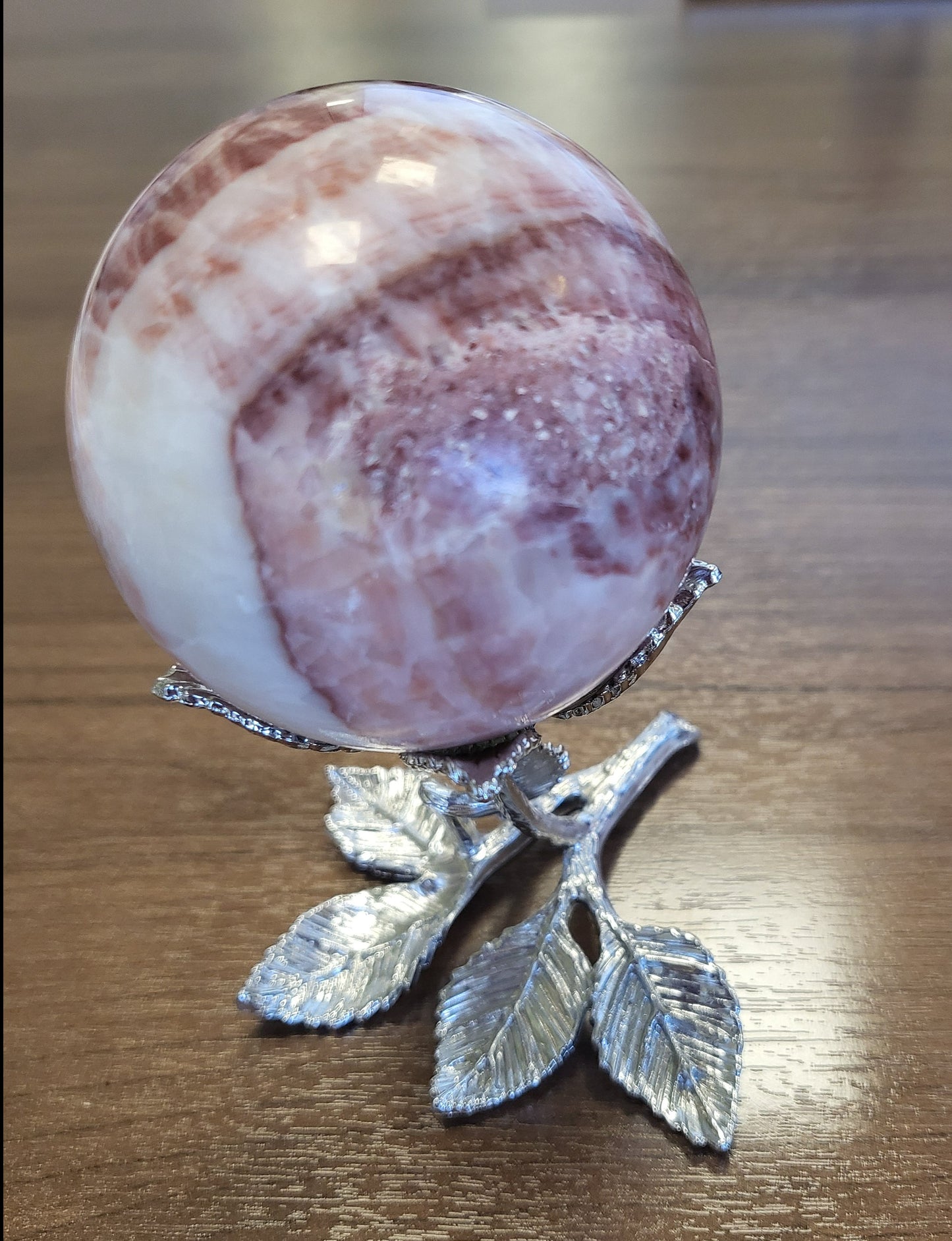 Pork Stone Sphere /Dali/Rhodochrosite With Flower Sphere Holder