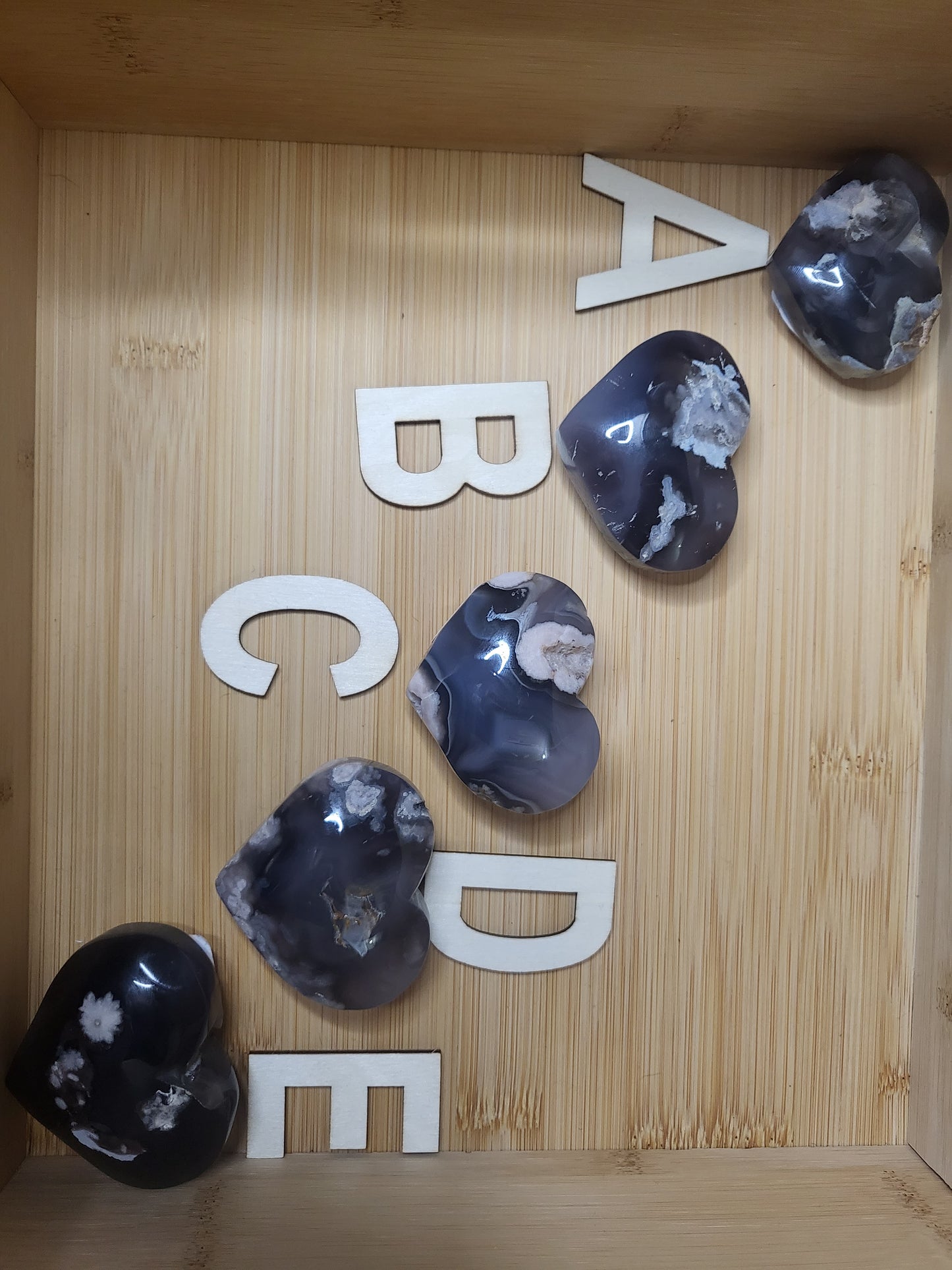 Flower Agate - Black Flower Agate Hearts