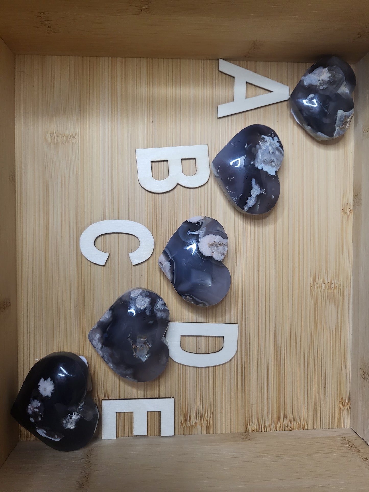 Flower Agate - Black Flower Agate Hearts