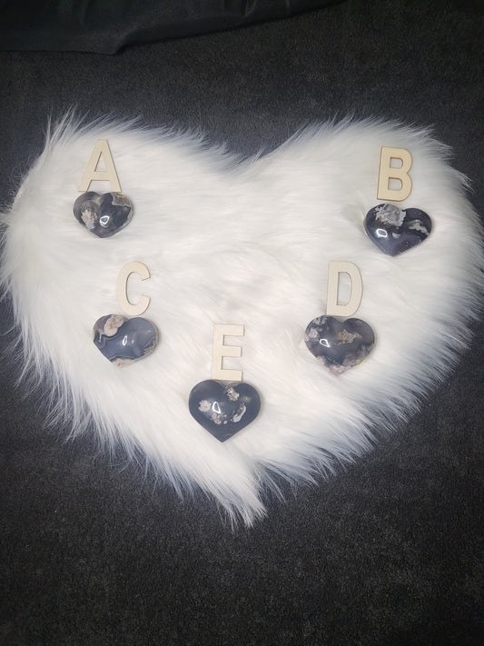 Flower Agate - Black Flower Agate Hearts