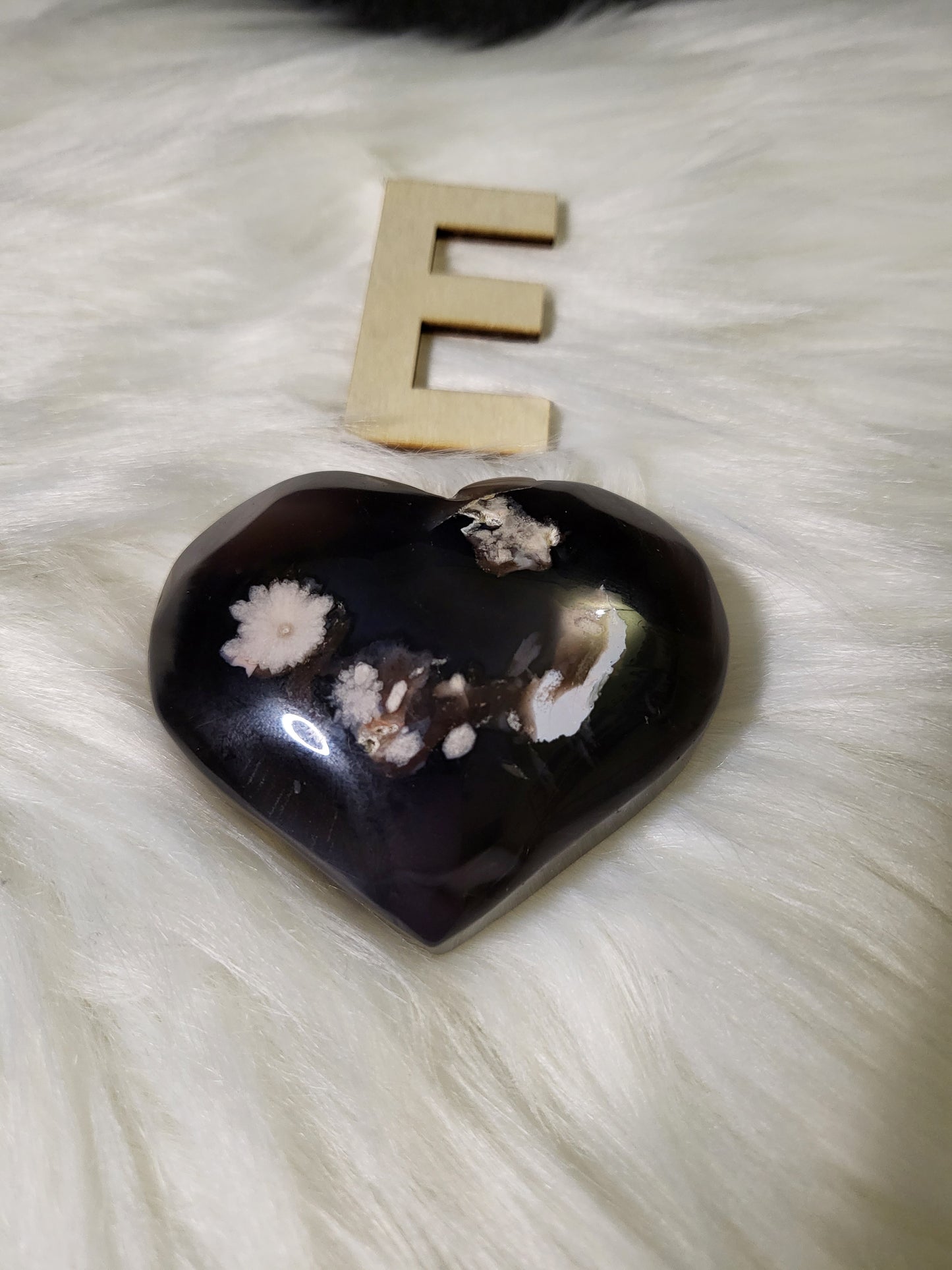 Flower Agate - Black Flower Agate Hearts