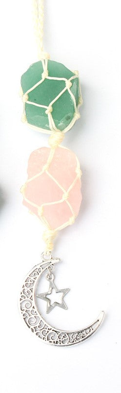 Hanging Silver Moon and Star With Natural Stones