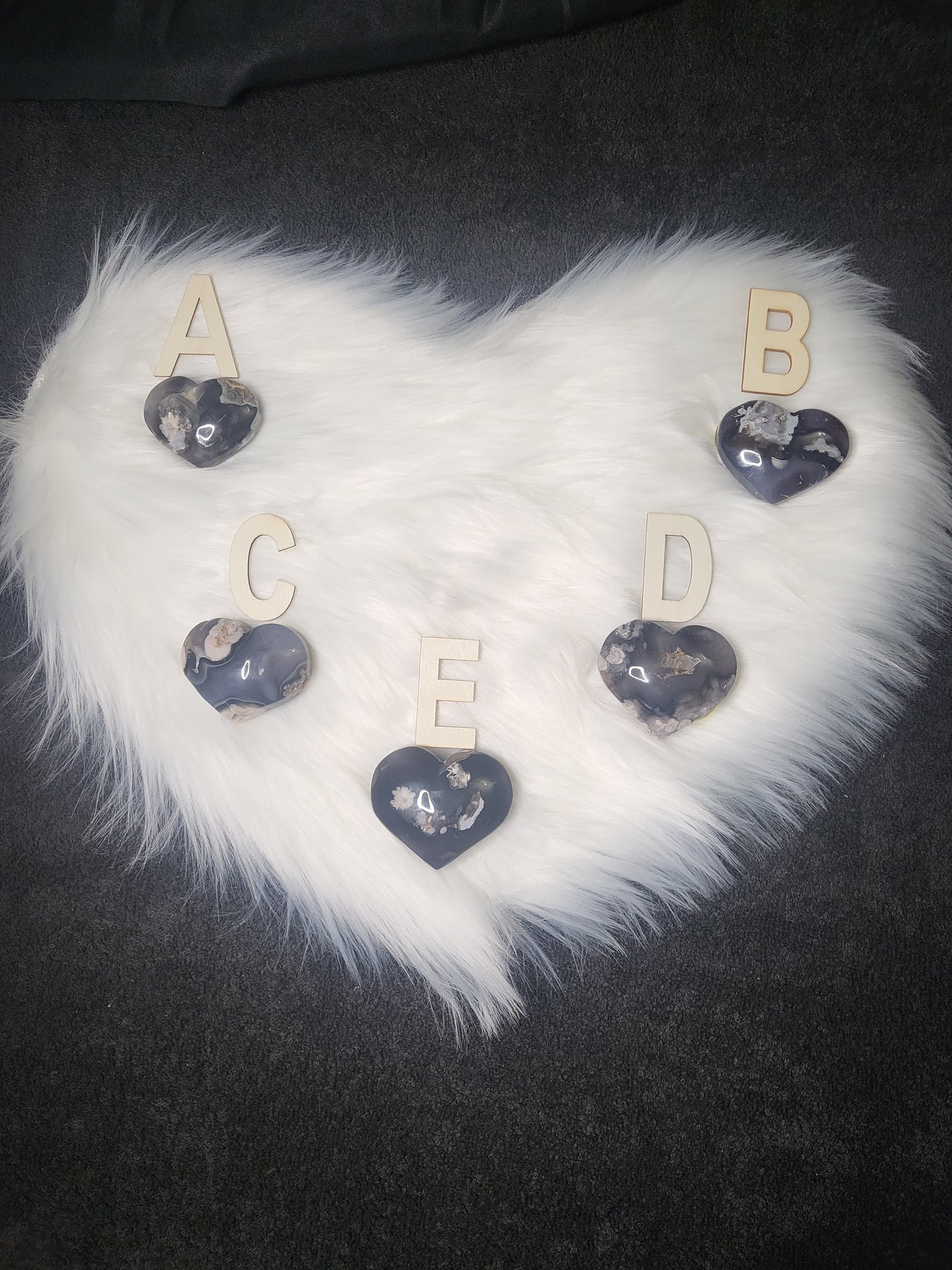 Flower Agate - Black Flower Agate Hearts