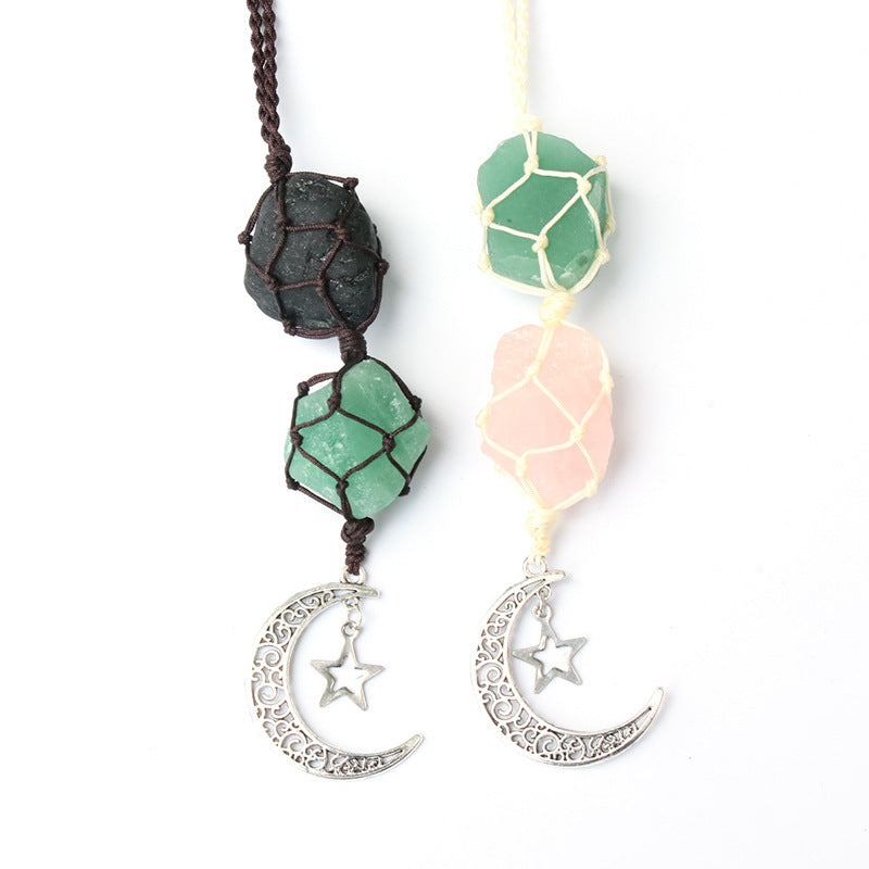 Hanging Silver Moon and Star With Natural Stones